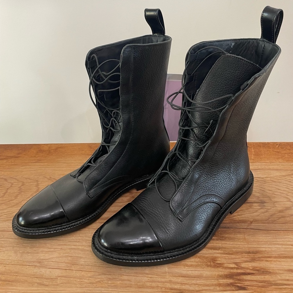 NWOB Inch2 Black Lace Up Leather Brogue Boots Handcrafted Women’s Size 36 NWT - Picture 2 of 8